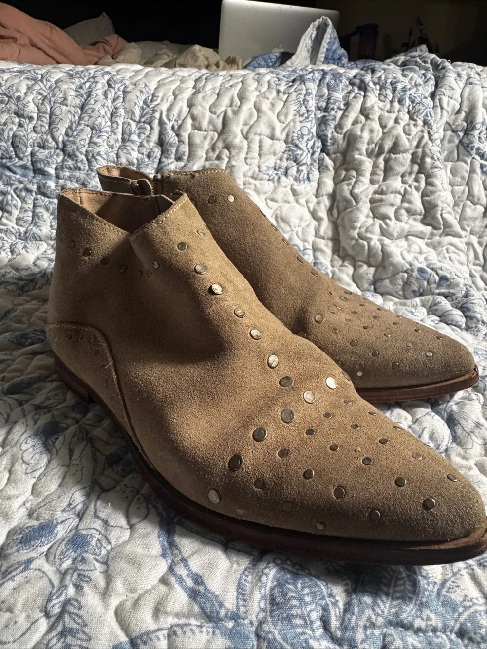Free People Beige Suede Ankle Booties